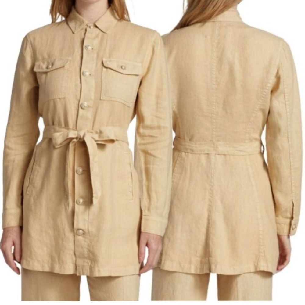 L’Agence Samantha Belted Linen Safari Jacket Coat in Sand Tan Sz L NWT $450